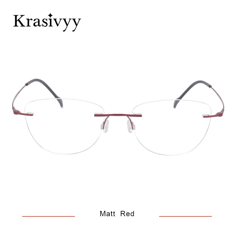 Krasivyy Women's Rimless Glasses Square Screwless Titanium Eyeglasses Kr16007 Rimless Krasivyy Matt Red  
