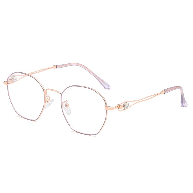 Women's Irregular Alloy Full Rim Eyeglasses 11256 Full Rim Bclear Purple rose gold  