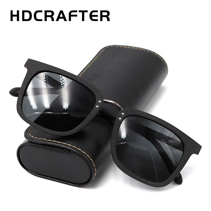 Hdcrafter Men's Full Rim Square Frame Polarized Wood Sunglasses Ps70851 Sunglasses HdCrafter Sunglasses   
