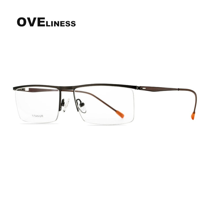 Oveliness Men's Semi Rim Square Titanium Alloy Eyeglasses Ol88p27 Semi Rim Oveliness gun  