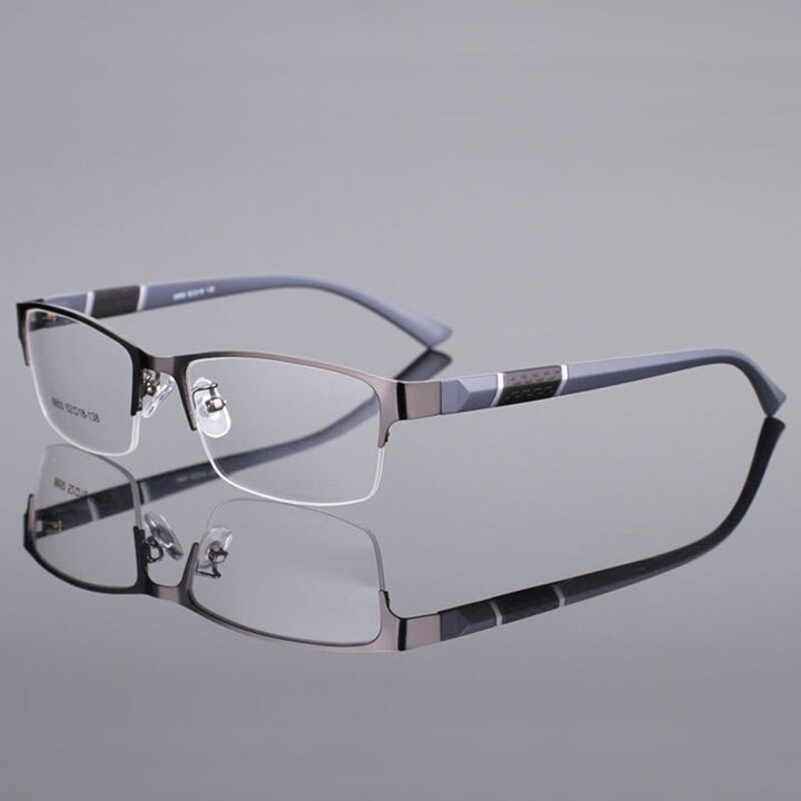 Unisex Half Rim Alloy Tr 90 Temple Eyeglasses 2531 Semi Rim Bclear gray  