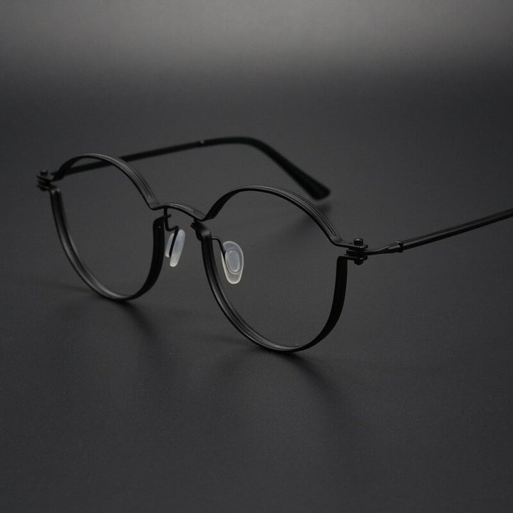 Muzz Unisex Full Rim Round Brushed Titanium Screwless Frame Eyeglasses Tav Full Rim Muzz Black  
