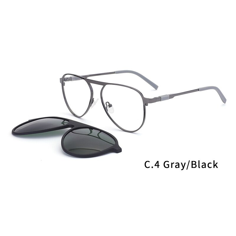 Kansept Unisex Full Rim Oval Alloy Frame Eyeglasses Magnetic Polarized Clip On Sunglasses 69890 Clip On Sunglasses Kansept 69890C4  