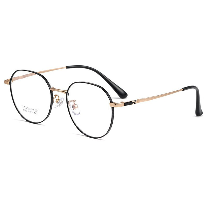 Yimaruili Unisex Full Rim Round Titanium IP Frame Eyeglasses 8630F Full Rim Yimaruili Eyeglasses Black Gold  