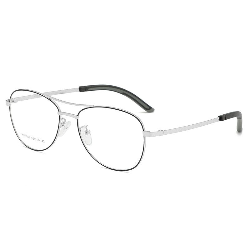 Unisex Double Bridge Full Rim Alloy Frame Eyeglasses Kw0009 Full Rim Bclear Black silver  