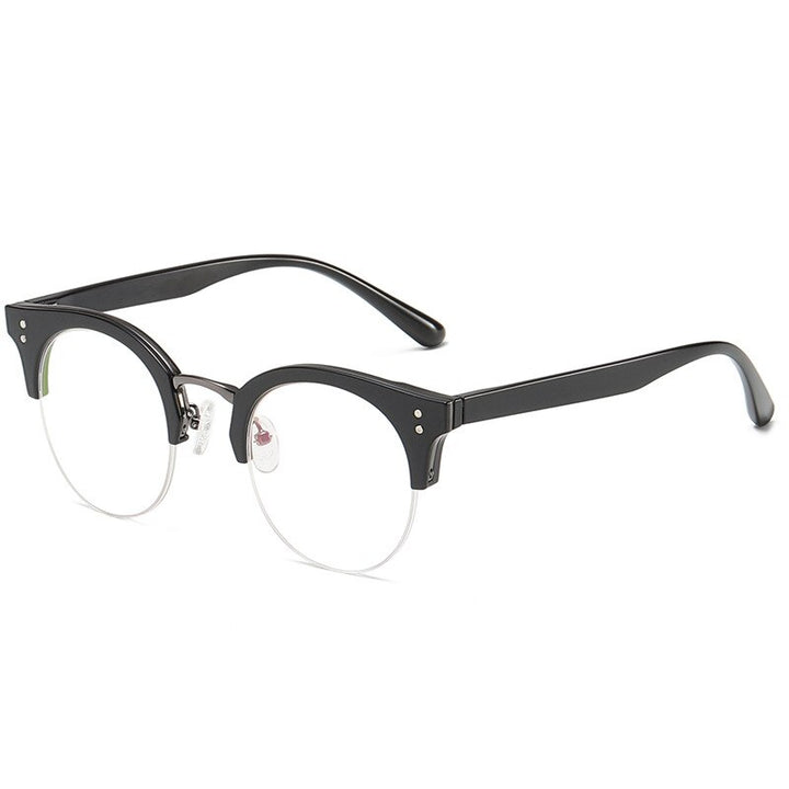 Hotony Unisex Semi Rim Round Cat Eye Acetate Alloy Eyeglasses 6701 Semi Rim Hotony BLACK GREY  