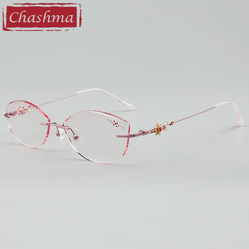 Women's Rimless Diamond Cut Tinted Lens Eyeglasses Titanium Frame 2789 Rimless Chashma Pink  