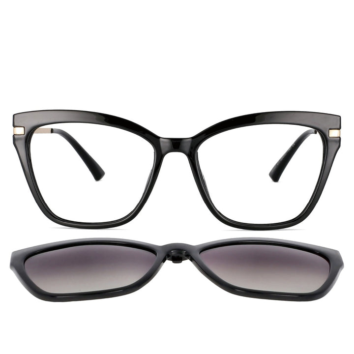 CCSpace Unisex Full Rim Square Cat Eye Tr 90 Titanium Frame Eyeglasses Clip On Sunglasses 53684 Clip On Sunglasses CCspace Black  