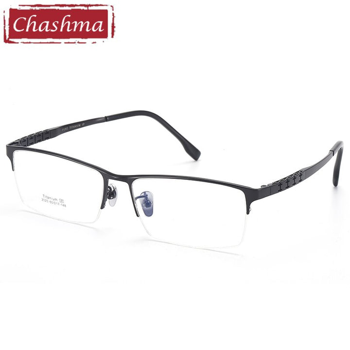 Men's Semi Rim Rectangle Titanium Wide Frame Eyeglasses 2023 Semi Rim Chashma 2023 Black  