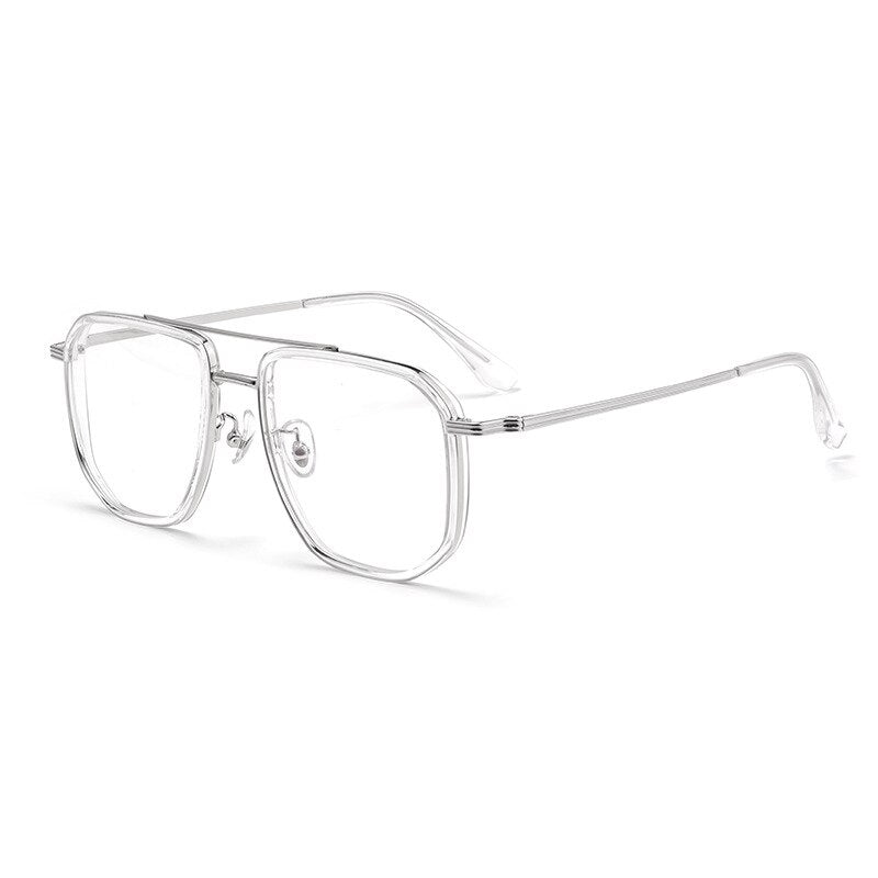 KatKani Men's Full Rim Double Bridge Square Titanium Frame Eyeglasses 2216yj Full Rim KatKani Eyeglasses Transparent Silver  