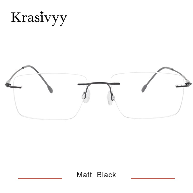 Krasivyy Men's Rimless Square Screwless Titanium Eyeglasses Kr16073 Rimless Krasivyy Matt Black  