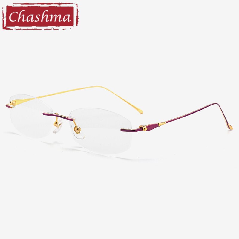 Chashma Ottica Unisex Rimless Oval Rectangle Titanium Eyeglasses 8145 Rimless Chashma Ottica Purple with Gold  