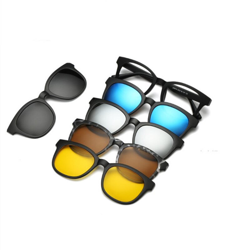KatKani Unisex Full Rim TR 90 Resin Frame Eyeglasses + 5 Magnetic Polarized Sunglasses K12147 Clip On Sunglasses KatKani Eyeglasses 2207A Other 