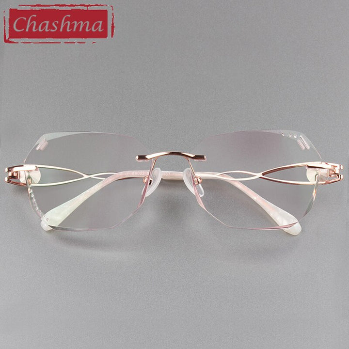 Women's Rimless Titanium Frame Diamond Trimmed Eyeglasses 88023 Rimless Chashma   