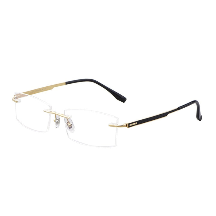 Yimaruili Men's Rimless Titanium Rectangle Frame Eyeglasses 89518 Rimless Yimaruili Eyeglasses Gold  