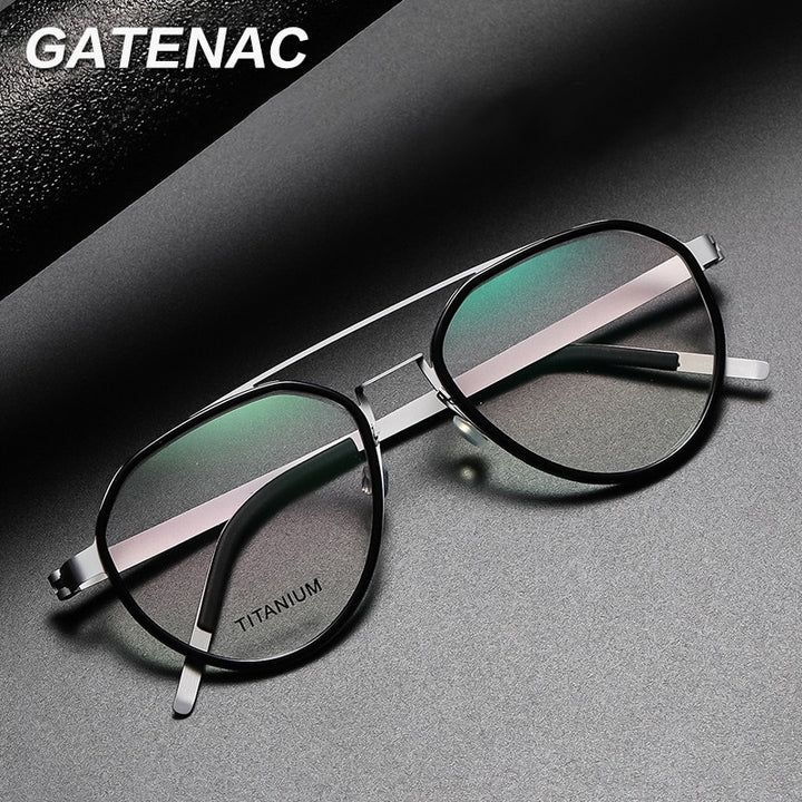Gatenac Unisex Full Rim Round Titanium Double Bridge Frame Eyeglasses Gxyj678 Full Rim Gatenac   