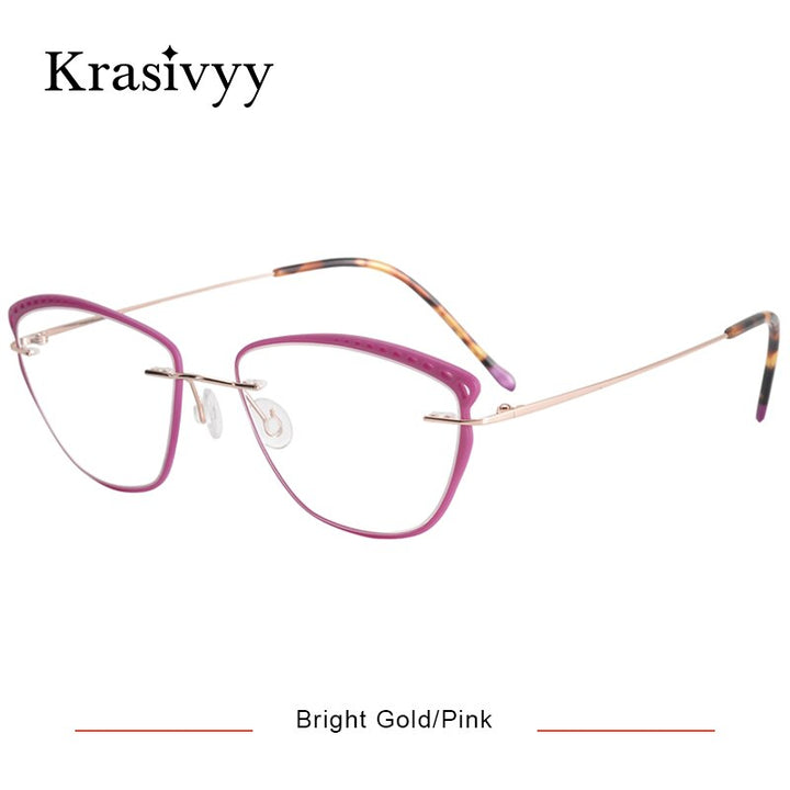 Krasivyy Women's Full Rim Oval Cat Eye Acetate Titanium Eyeglasses Ls09 Full Rim Krasivyy Bright Gold Pink CN 