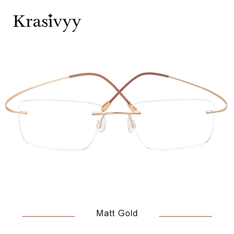 Krasivyy Men's Rimless Square Titanium Eyeglasses Kr16064 Rimless Krasivyy Matt Gold  