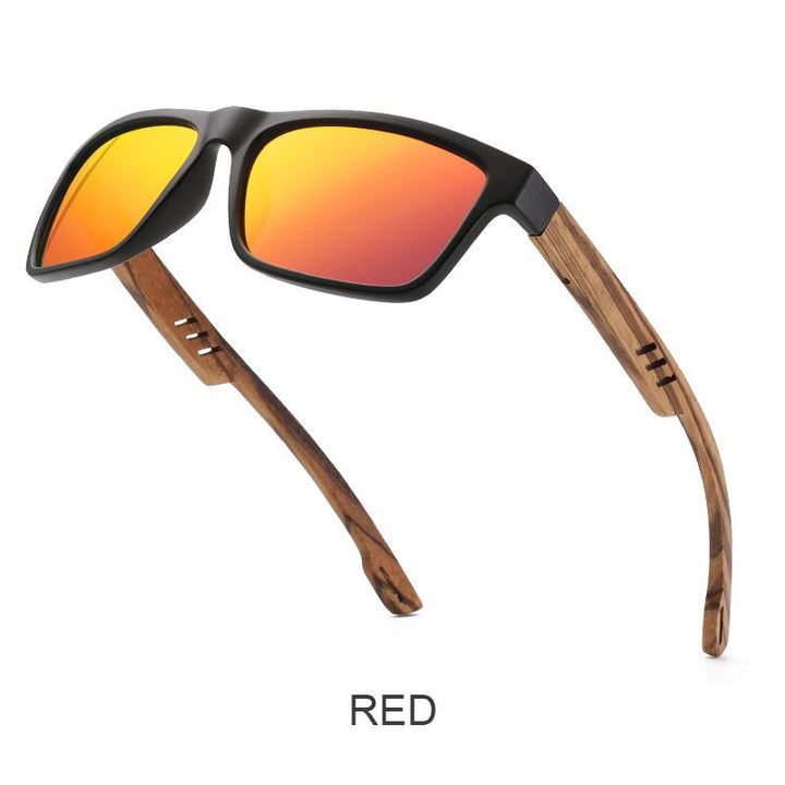 Yimaruili Unisex Full Rim Rectangular Wooden Frame Polarized Lens Sunglasses 8016 Sunglasses Yimaruili Sunglasses Red  