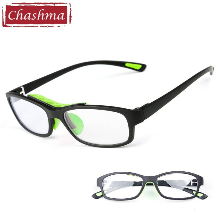 Chashma Ottica Unisex Full Rim Square Tr 90 Titanim Sport Goggle Eyeglasses 010 Sport Eyewear Chashma Ottica Black Green  