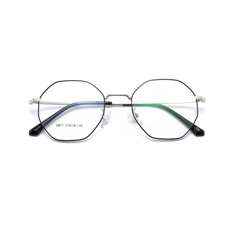 Unisex Octagonal Full Rim Alloy Frame Eyeglasses Scd871 Full Rim Bclear black silver  