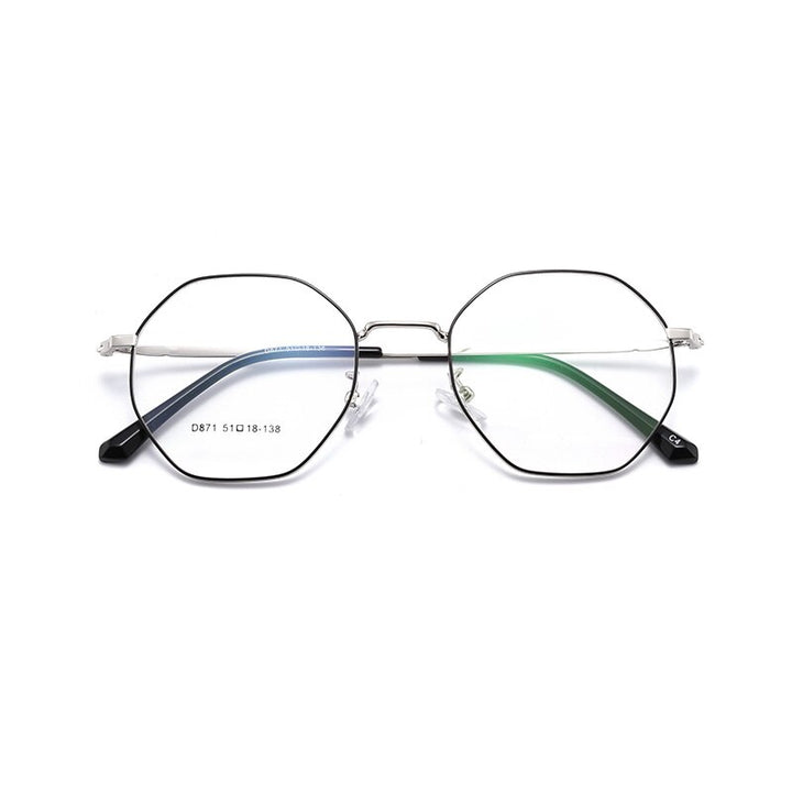 Unisex Octagonal Full Rim Alloy Frame Eyeglasses Scd871 Full Rim Bclear black silver  