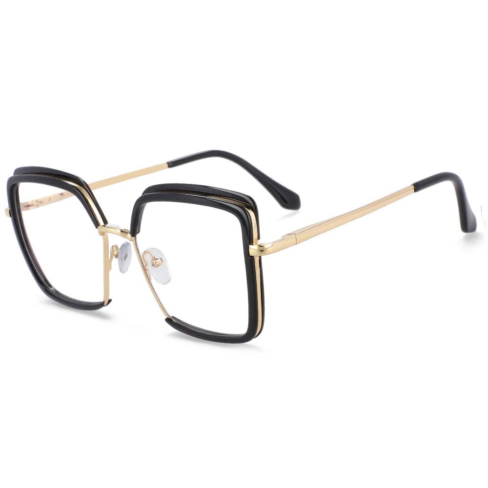 CCSpace Unisex Semi Rim Square Tr 90 Titanium Frame Eyeglasses 54078 Semi Rim CCspace China black 