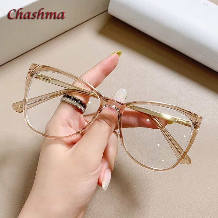 Chashma Ochki Women's Full Rim Square Cat Eye Tr 90 Titanium Eyeglasses 7856 Full Rim Chashma Ochki Transparent Brown 1  