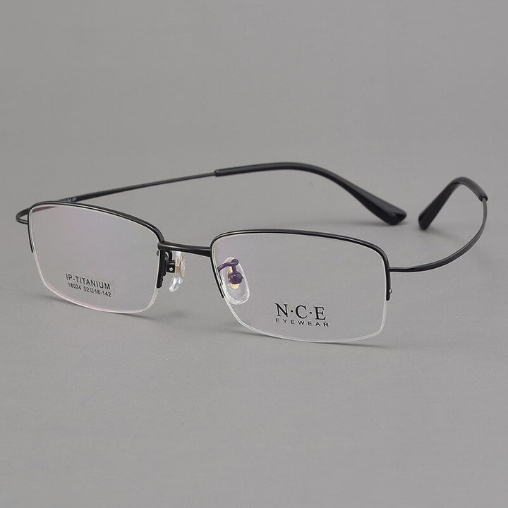 Men's Semi Rim Titanium Eyeglasses Sc18024 Semi Rim Bclear black  