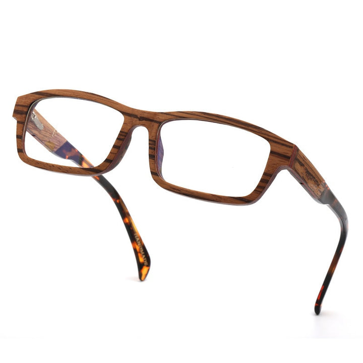 Hdcrafter Unisex Full Rim Square Wood Frame Eyeglasses 36365 Full Rim Hdcrafter Eyeglasses Default Title  