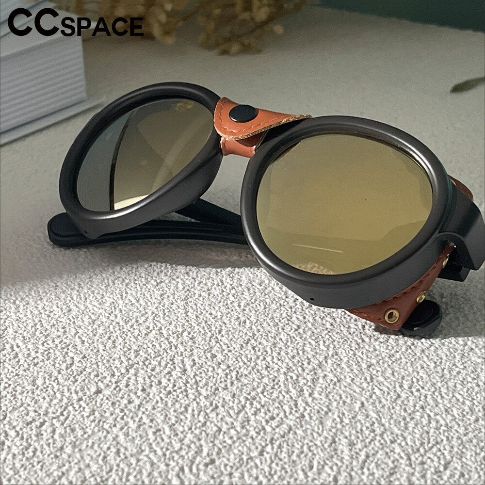 CCSpace Unisex Full Rim Round Steampunk Resin Frame Sunglasses 46311 Sunglasses CCspace Sunglasses   