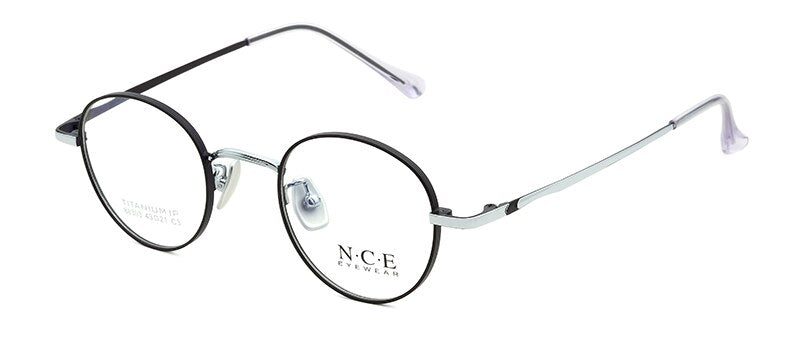Bclear Unisex Eyeglasses Titanium Round Full Rim Sc88303 Full Rim Bclear black silver  
