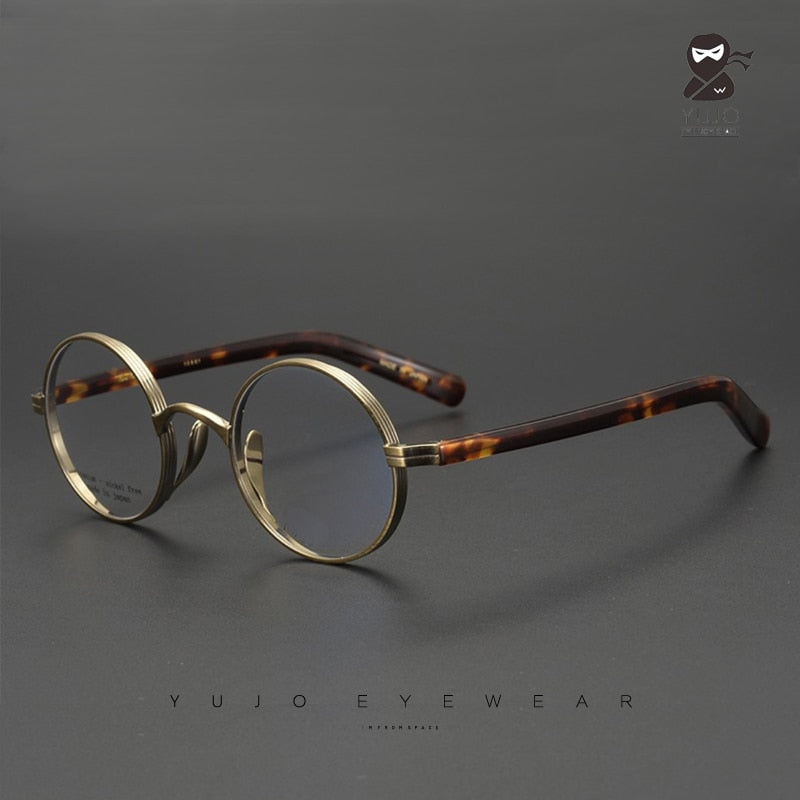Yujo Unisex Full Rim Thick Round Titanium Acetate Eyeglasses Y041 Full Rim Yujo   
