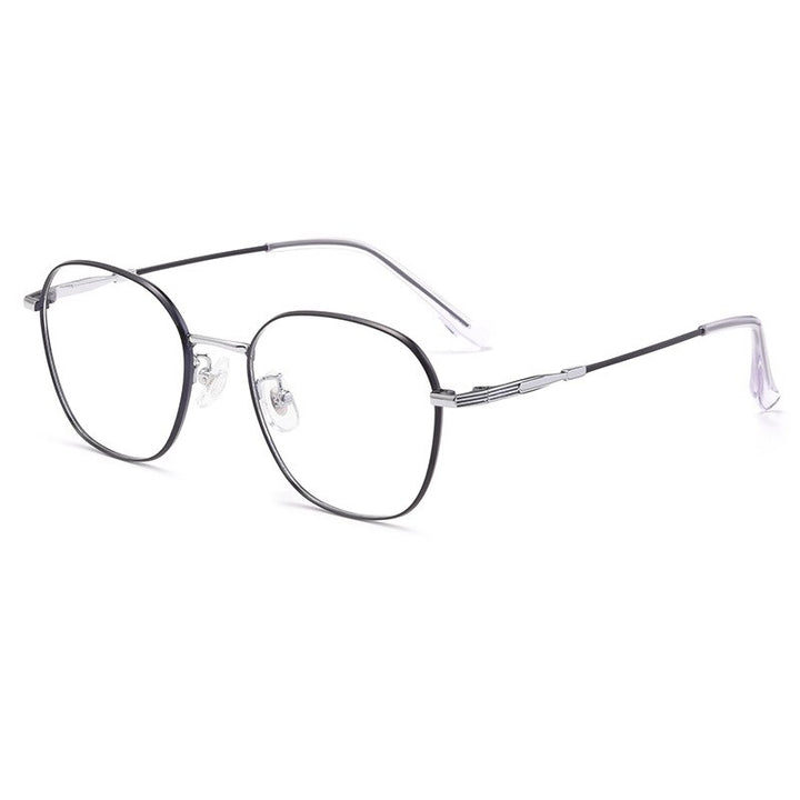 KatKani Unisex Full Rim Round β Titanium Alloy Square Frame Eyeglasses 0253308 Full Rim KatKani Eyeglasses Black Silver  
