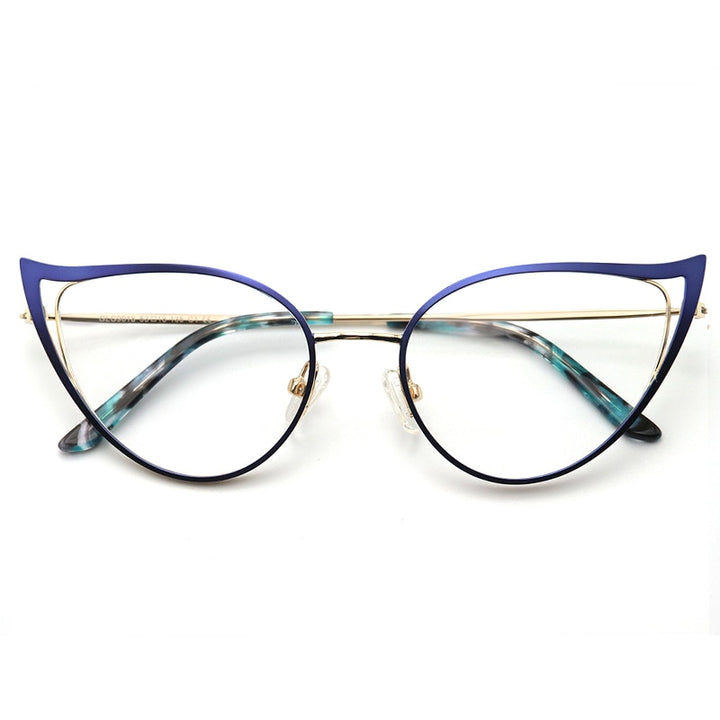 Laoyehui Women's Eyeglasses Cat Eye Alloy Reading Glasses Red Blue Purple 9016 Reading Glasses Laoyehui 0 Blue 