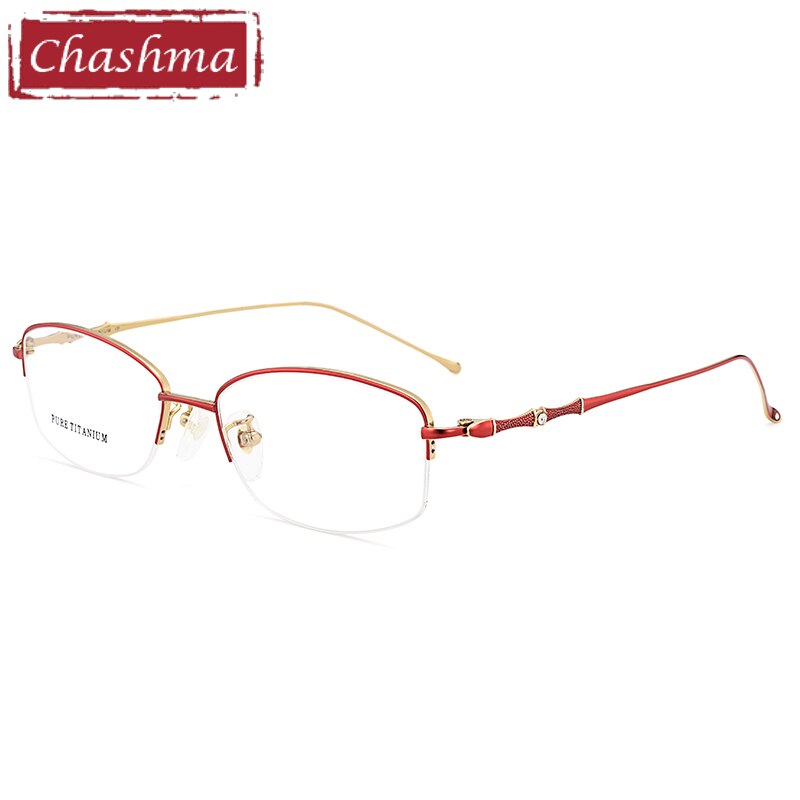 Women's Oval Titanium Tinted Lens Semi Rim Eyeglasses 8331 Frames Chashma Red Gold  