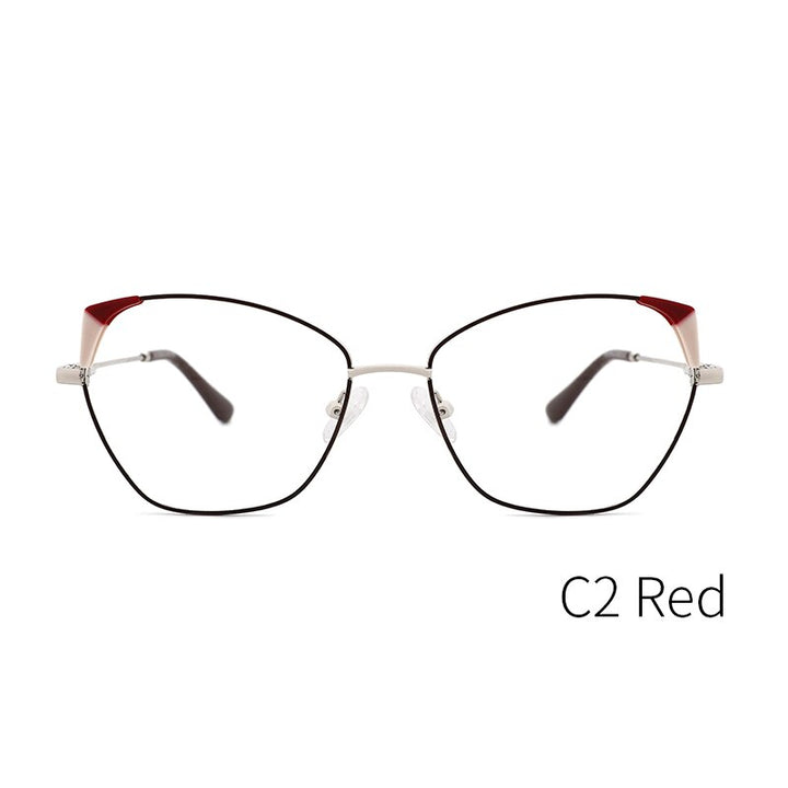 Kansept Women's Full Rim Polygon Cat Ear Stainless Steel Frame Eyeglasses Ms8128 Full Rim Kansept Red  
