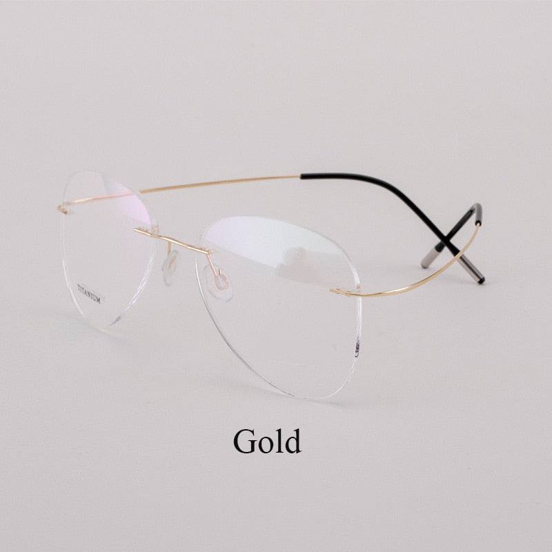 Unisex Titanium Rimless Frame Eyeglasses P9961 Rimless Bclear Gold  