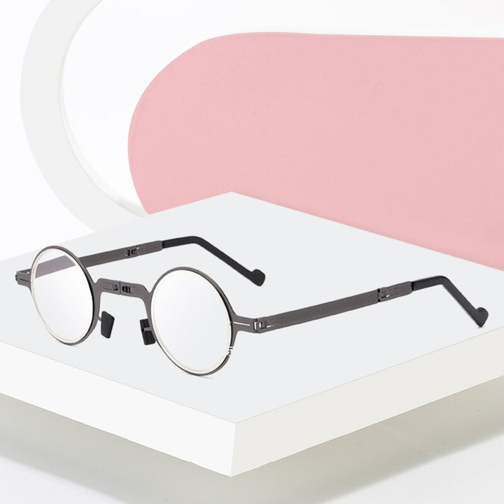 Hotony Unisex Full Rim Round Alloy Screwless Foldable Frame Presbyopic Reading Glasses Reading Glasses Hotony   