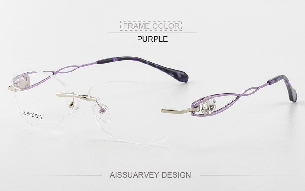 Aissuarvey Women's Rimless Alloy Frame Rhinestone Eyeglasses  As88022 Rimless Aissuarvey Eyeglasses Purple  
