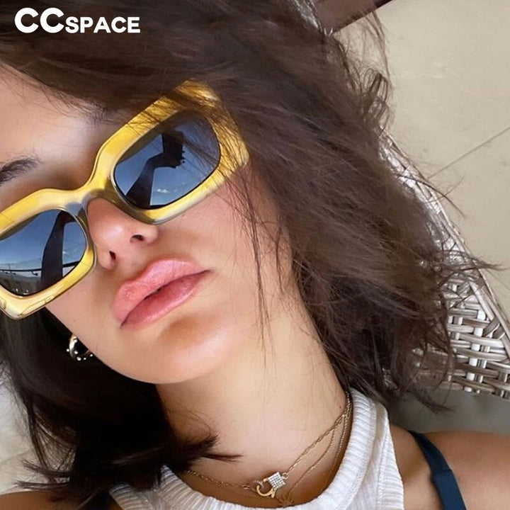 CCSpace Women's Full Rim Rectangle Resin Punk Frame Sunglasses 53592 Sunglasses CCspace Sunglasses   