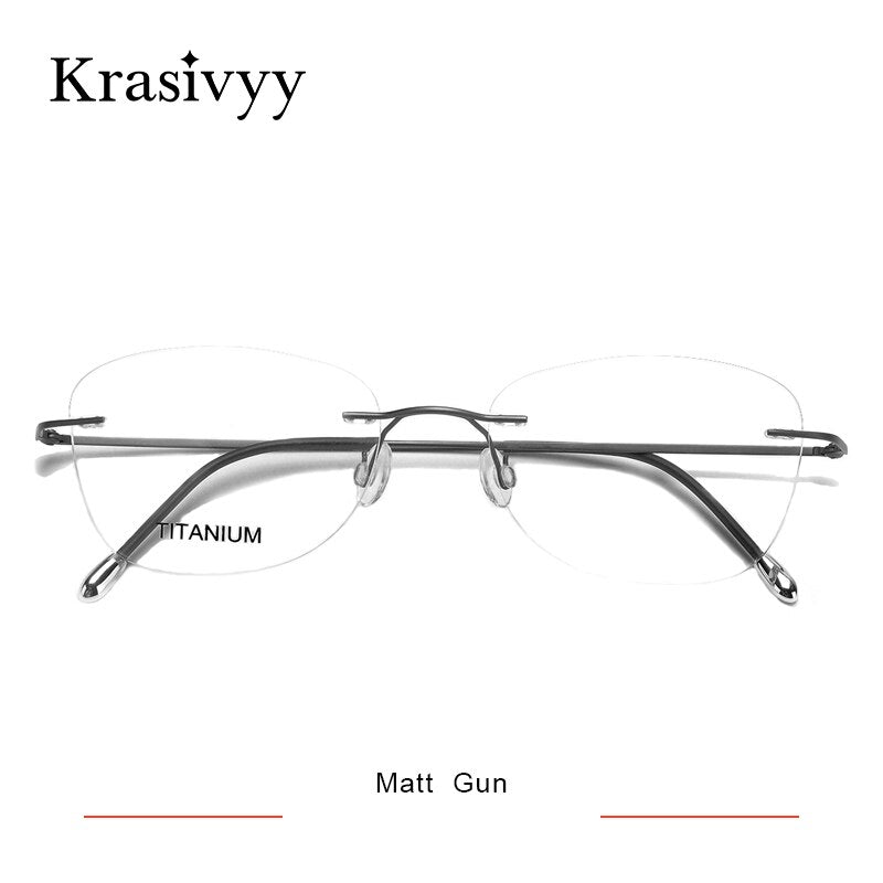 Krasivyy Unisex Rimless Square Titanium Eyeglasses Kr16013 Rimless Krasivyy Matt Gun  