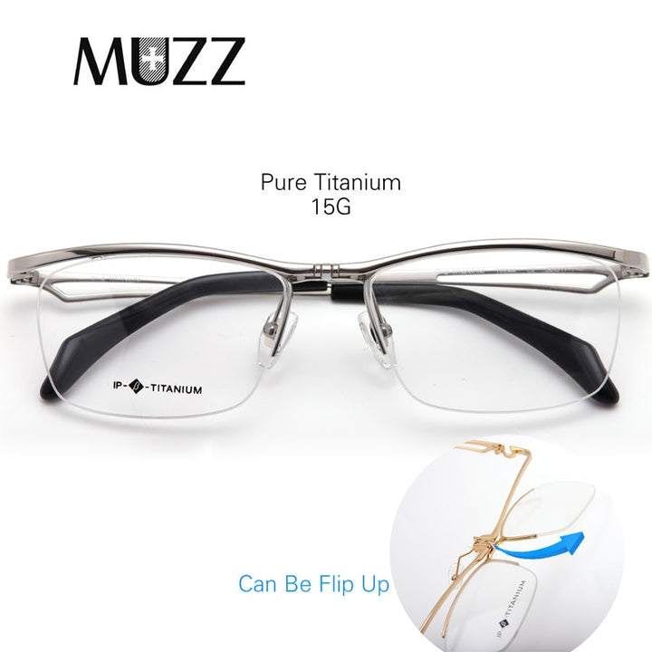 Muzz Men's Semi Rim Square Titanium Frame Eyeglasses T18044 Semi Rim Muzz   