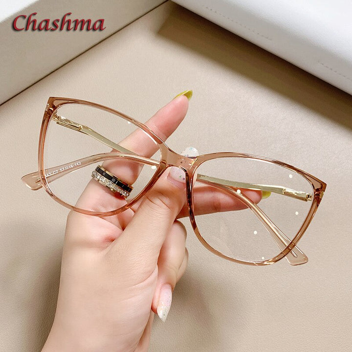 Chashma Ochki Women's Full Rim Square Cat Eye Tr 90 Titanium Eyeglasses 7843 Full Rim Chashma Ochki Transparent Brown  