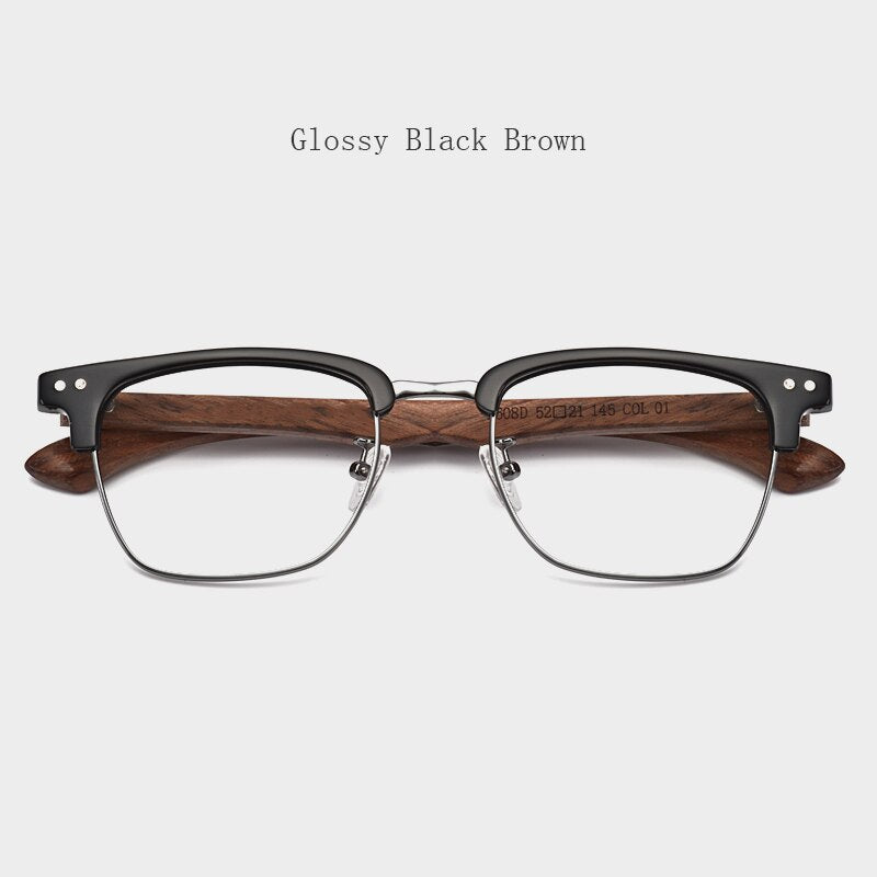 Hdcrafter Unisex Full Rim Square Wood Alloy Frame Eyeglasses 5608 Full Rim Hdcrafter Eyeglasses Glossy Black Brown  