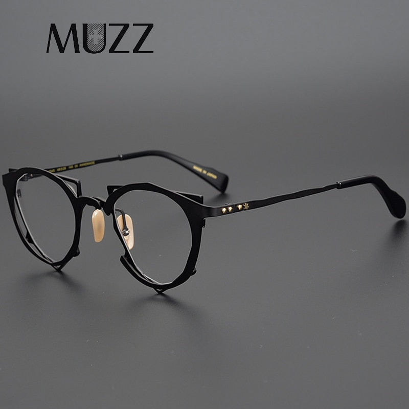 Muzz Men's Full Rim Irregular Round Titanium Frame Eyeglasses 0045 Full Rim Muzz   