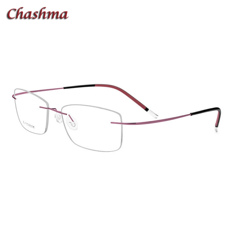 Chashma Ochki Unisex Rimless Square Titanium Eyeglasses 9609 Rimless Chashma Ochki Purple  