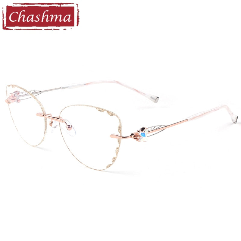 Women's Eyeglasses Butterfly Titanium Diamond Trimmed Rimless 88051 Rimless Chashma Default Title  