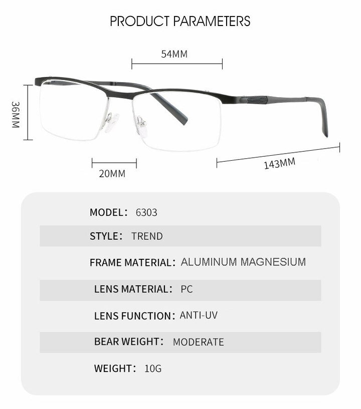Hotochki Unisex Semi Rim Aluminum Magnesium Alloy Frame Eyeglasses 6303 Semi Rim Hotochki   
