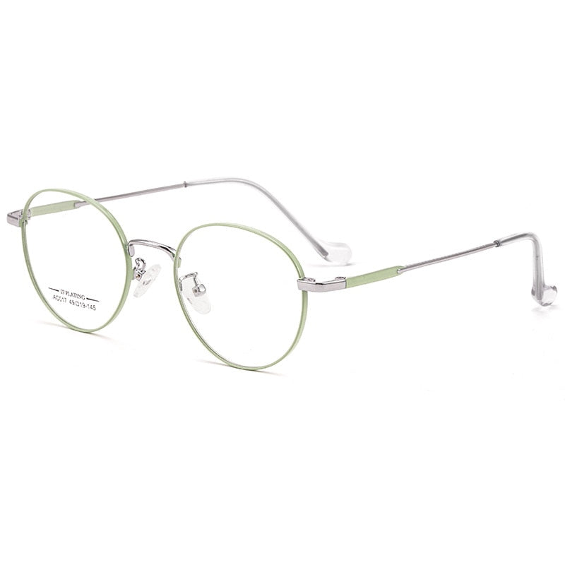 KatKani Unisex Full Rim Round Titanium Alloy Two Tone Frame Eyeglasses Ac017 Full Rim KatKani Eyeglasses Green Silver  